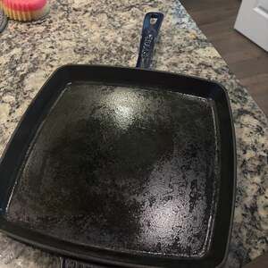 Staub Cast Iron 11-inch Enameled Square Double Handle Griddle Pan in Dark Blue